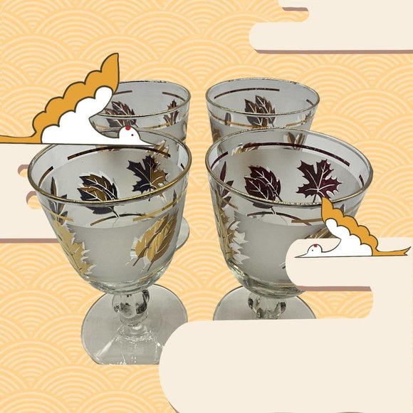 Libbey Vintage Golden Foliage Mid Century Gold Leaf Goblet | Set of 4 - Picture 2 of 16